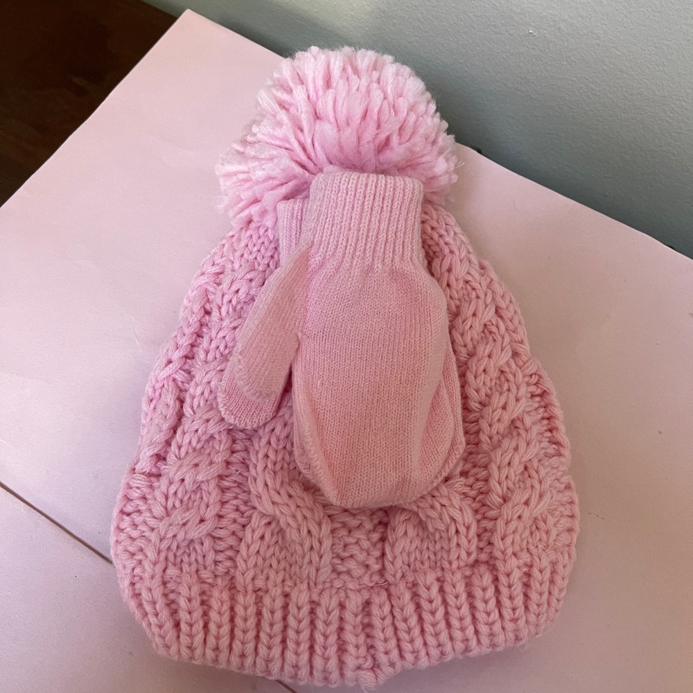 Laura Ashley 2Piece Girls Hat & Mittens 12 -24 M